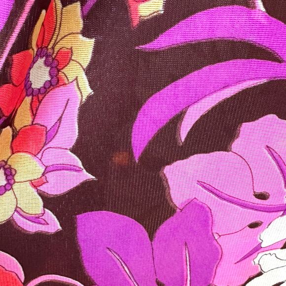 Vintage 60s 70s Psychedelic Mod Style Pink Mod Flower Maxi Dress Hostess Gown - Picture 16 of 16